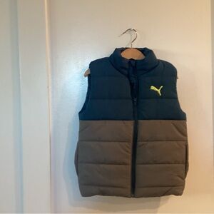 Puma Kids Colorblock Puffer Vest - Navy & Brown with Yellow Logo